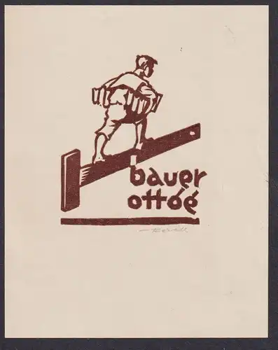 Bauer Otto - Messwerkzeug Winkel Ungarn Hungary Exlibris ex-libris Ex Libris bookplate