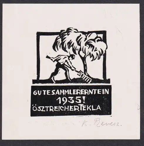 Ösztreicher Tekla - Baum Bauer Landwirtschaft farmer tree Ungarn Hungary Exlibris ex-libris Ex Libris bookpla