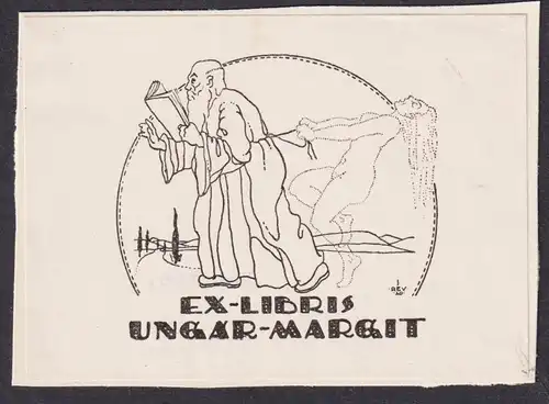 Ex Libris Ungar Margit - Akt nude Heiliger Saint Mann Ungarn Hungary Exlibris ex-libris Ex Libris bookplate