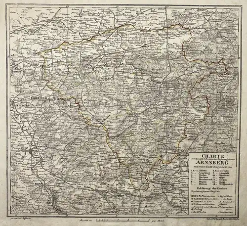 Charte vom Königlich Preussischen Regierungsbezirk Arnsberg - Arnsberg Barmen Köln Bonn Düsseldorf Nordrhei