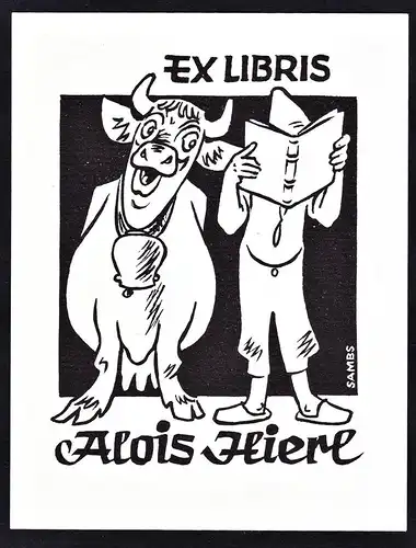 Ex Libris Alois Hierl - Kuh cow Exlibris ex-libris Ex Libris bookplate