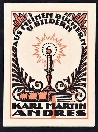 Karl Martin Andres - Kerze Buch candle book Exlibris ex-libris Ex Libris bookplate