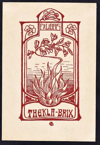 Ex Libris Thekla Brix - Feuer fire Jugendstil Wiesbaden exlibris ex-libris Ex Libris bookplate