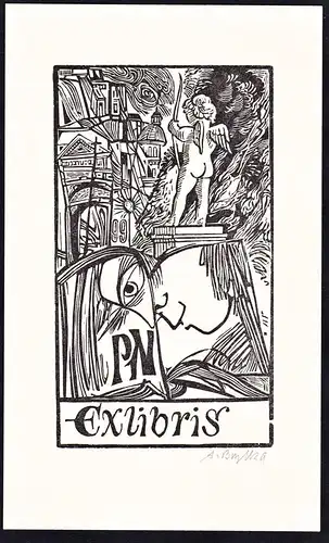 Ex Libris PN - Engel Buch Amor book angel Exlibris ex-libris Ex Libris bookplate
