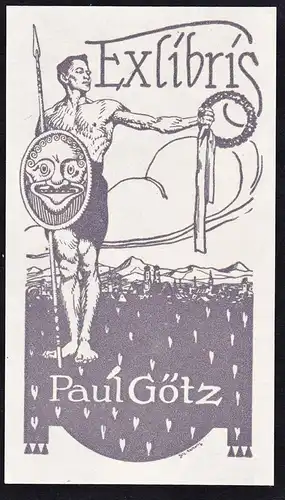 Ex Libris Paul Götz - Jugendstil München Ansicht Soldat soldier view exlibris ex-libris Ex Libris bookplate