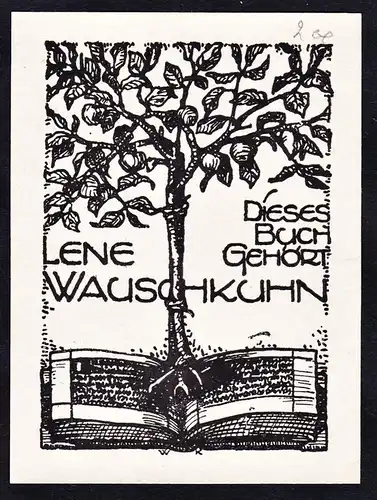 Dieses Buch gehört Lene Wauschkuhn - Baum Buch tree book Exlibris ex-libris Ex Libris bookplate