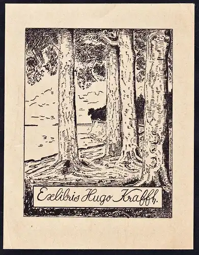 Ex Libris Hugo Krafft - Bäume Strand Wald trees beach forest Exlibris ex-libris Ex Libris bookplate