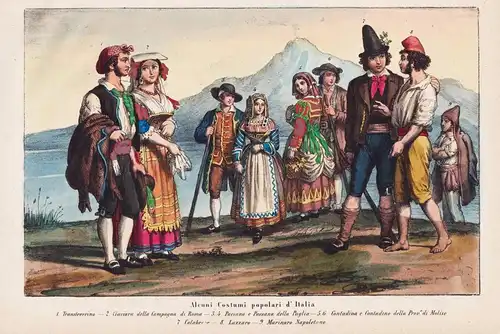 Alcuni Costumi populari d'Italia - Roma Puglia Napoli Calabria Molise traditional costumes Trachten costume Tr
