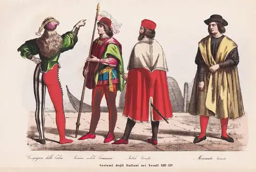 Costumi degli italiani nei secoli XIII-XIV - Venice Venezia Venedig / costumes Trachten costume Tracht / Itali