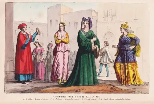 Costumi dei secoli XIII. e XIV. - Siena women Frauen / costumes Trachten costume Tracht / Italia Italy Italien