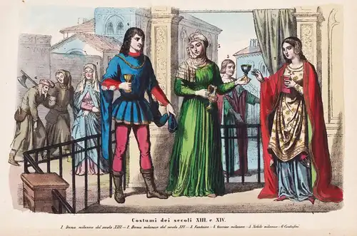 Costumi dei secoli XIII. e XIV - Milano Mailand Milan women Frauen / costumes Trachten costume Tracht