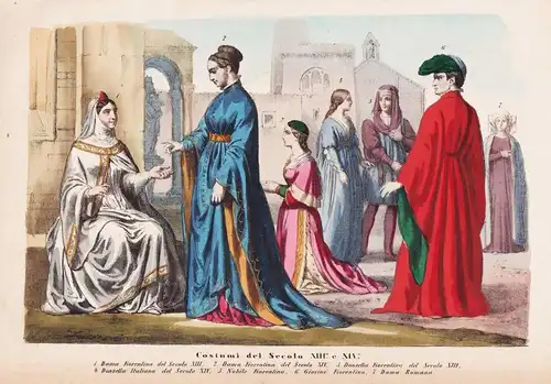 Costumi del Secolo XIII.o e  - Firenze Florence Florenz noblemen / costumes Trachten costume Tracht