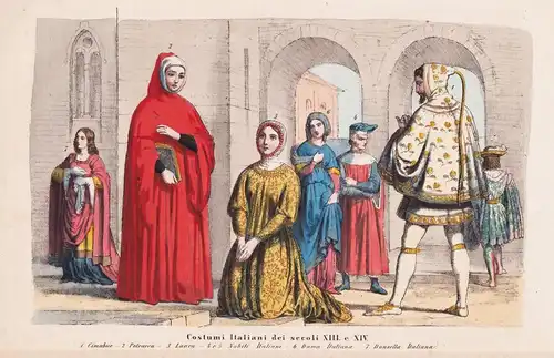 Costumi italiani dei secoli XIII e XIV. - Italia Italy Italien Francesco Petrarca / costumes Trachten costume