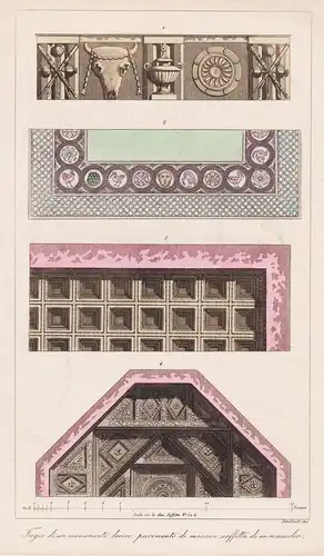Fregio di un monumento dorico: pavimento di mosaico, soffitta di un mausoleo - Doric monument Dorisch Denkmal