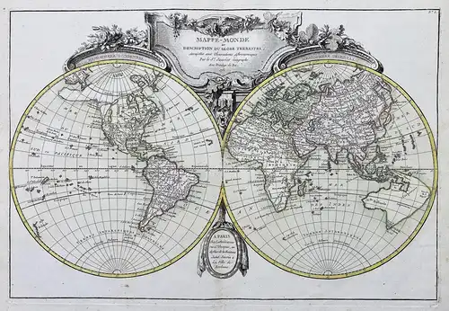 Mappe-Monde ou Description du Globe Terrestre. - World Map Weltkarte Mappe Monde