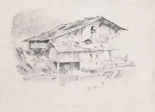 (Bauernhaus am Wasser / farmhouse water)  / Zeichnung drawing dessin