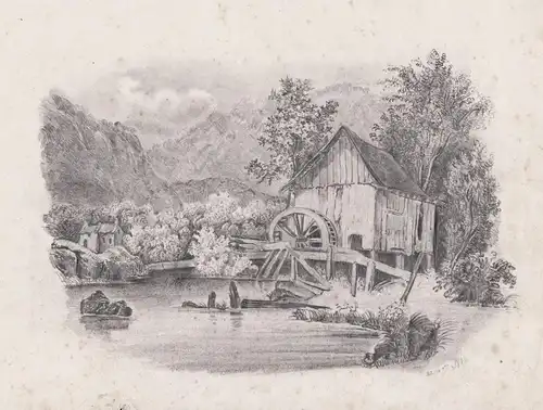 (Mühle Wassermühle / Water mill) - Schweiz Suisse Switzerland  / Zeichnung drawing dessin