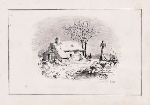 (Bauernhaus im Winter / Farmhouse in winter) - Schweiz Suisse Switzerland  / Zeichnung drawing dessin