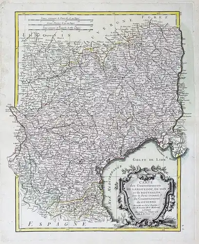 Carte des Gouvernements de Langeudoc, de Foix et de Roussillon.. - Languedoc Foix Guyenne Pyrenees Orientales