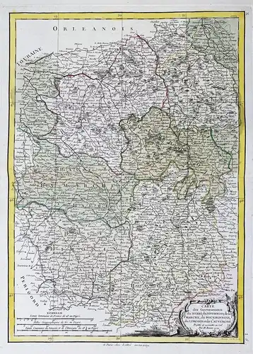 Carte des Gouvernements du Berri, du Nivernois, de la Marche, du Bourbonnois, du Limosin et de L'Auvergne. - B