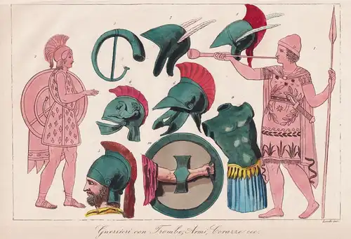 Guerrieri con Trombe, Armi, Corazze ecc. - Warriors Kämpfer armor Rüstung / ancient Greece Griechenland / Mi