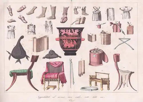 Suppellettili ed arnesi, vasi, sedie, vesti, letti ecc. - Greek tools vases chairs clothing furniture / Werkze