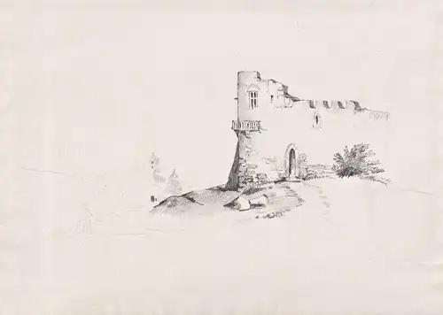 Burgruine ruin of a castle chateau Zeichnung drawing dessin