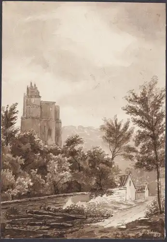 Burg Chateau castle Zeichnung drawing dessin