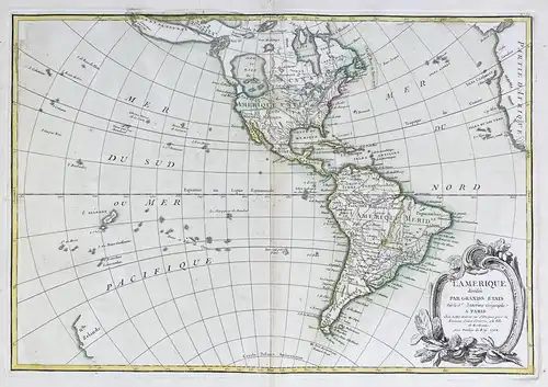 L'Amerique divisee par Grands Etats - America Amerika North South Florida California Peru Chile Canada map Kar