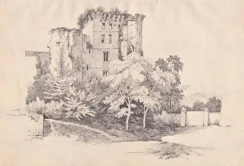 Chateau de Tancarville Seine-Maritime Burg castle Normandie France Frankreich Zeichnung drawing dessin