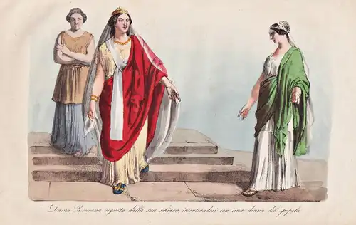 Dama romana seguita dalla sua schiava, incontrandosi con una donna del popolo - Roman lady slave Sklavin / anc