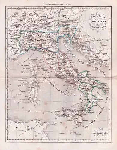 Carta della Italia Antica e dei Paesi limitrofi - Ancient Italy Italia Italien / Karte map