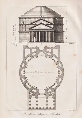 Pianta ed esterno del Panteon - Pantheon / architecture Architektur / Roma Rom Rome / Plan