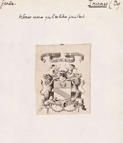 Jean Jacques de Tournes - Geneve / Wappen blason coat of arms armorial bookplate Exlibris ex-libris Ex Libris