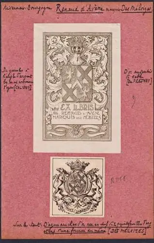 Renaud d'Auvergne Marquis des Meloizes - Nivernais Bourgogne / Wappen blason coat of arms armorial bookplate E