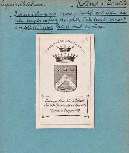 Rolland d'Erceville - Languedoc Ile de France / Wappen blason coat of arms armorial bookplate Exlibris ex-libr