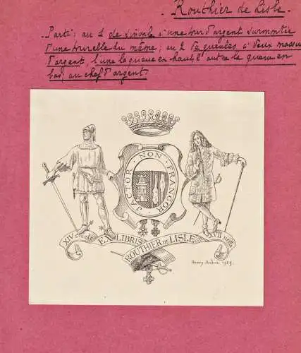 Routhier de Lisle - Wappen blason coat of arms armorial bookplate Exlibris ex-libris Ex Libris