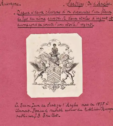 Sartiges d'Angles - Auvergne / Wappen blason coat of arms armorial bookplate Exlibris ex-libris Ex Libris