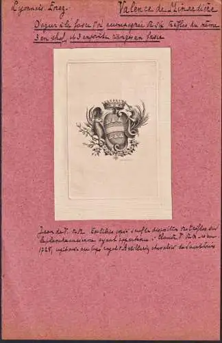 Valence de Minardiere - Lyonnais / Wappen blason coat of arms armorial bookplate Exlibris ex-libris Ex Libris