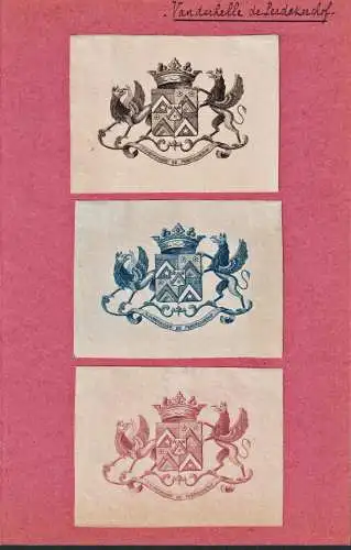 Van der Helle de Perdekerchof - Wappen blason coat of arms armorial bookplate Exlibris ex-libris Ex Libris