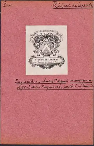 Victor de Laprade - Paris / Wappen blason coat of arms armorial bookplate Exlibris ex-libris Ex Libris