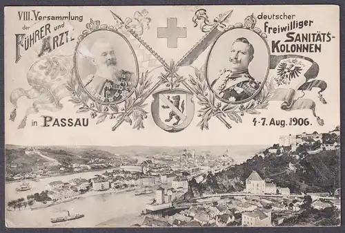 VIII. Versammlung Führer und Ärzte in Passau - deutscher freiwilliger Sanitäts-Kolonnen 1906 - AK Ansichtsk