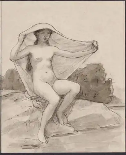 (nacktes Mädchen / nude girl / fille nue / Paphos) - Zeichnung drawing dessin