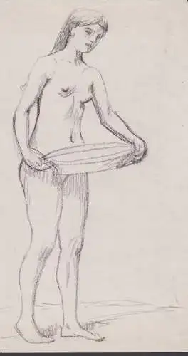 (Weiblicher Akt mit Schale / female nude / nu féminin / Paphos) - Zeichnung drawing dessin