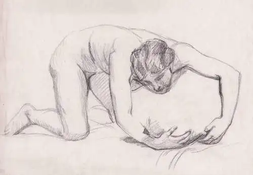 (kniender weiblicher Akt / female nude / nu féminin / Paphos) - Zeichnung drawing dessin