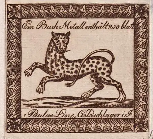 Paulus Linz - Goldschlager - Paulus Linz (?-1853) Goldschlagermeister aus Fürth / Exlibris Ex Libris bookplat