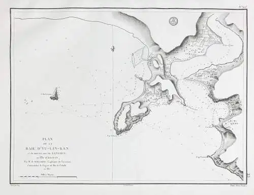 Plan de la Baie d'Yu-Lin-Kan et du Mouillage de Sanghia en l'Ile de Hainan - China Chine Hainan Island / Asia