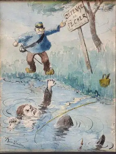 (Angler in Seenot / Fisherman in danger of drowning) - Angeln fishing / Karikatur caricature