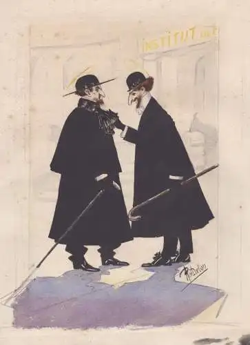 (Zwei Gentlemen in schwarzen Mänteln mit Gehstöcken und Zylinder / Two gentlemen with black coats and canes)