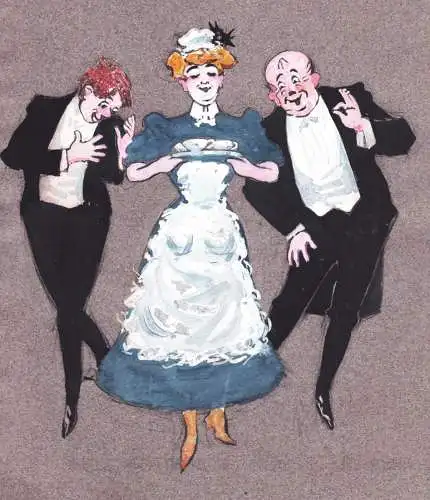 (Dienstmädchen mit Verehrern / Maid with her admirers) - Mode Fashion / Karikatur caricature